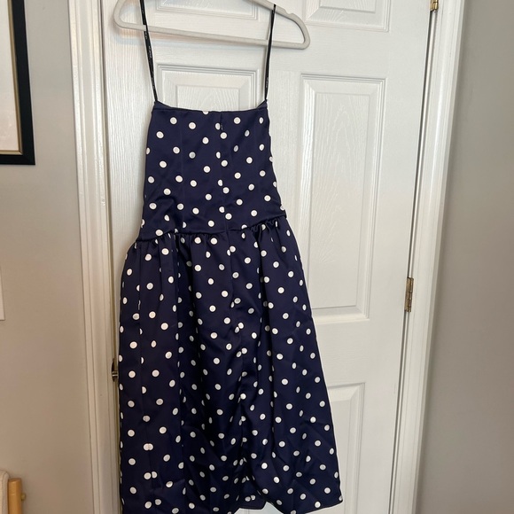 self-portrait Polka Dot Satin Midi Dress in Navy - Picture 11 of 14